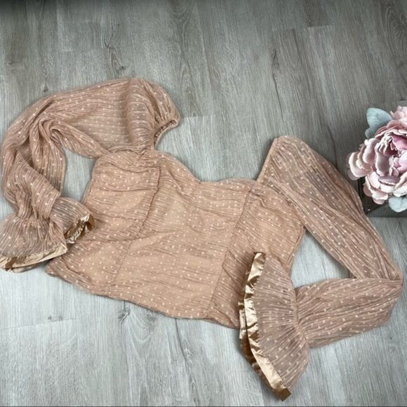 Nordstrom Love X Design PLEATED MESH TOP Cropped Zip Back Long Sleeve L - Picture 2 of 10